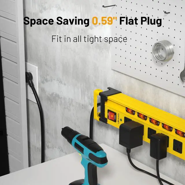 Alt view image 12 of 14 - Heavy Duty Power Strip with 3300J Surge Protector,10 Outlets Individual Switches with Cord Manager,15A/1875W/14AWG/9FT Cord,Metal Power Strip for Garage,Workshop,Home,Office