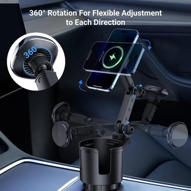 Alt view image 11 of 14 - for Magnetic Cup Holder Charger, 360° Rotating Wireless Magnetic Car Charger, Fast Charging Phone Holder for iPhone 17 16 15 14 13 12 and Samsung Galaxy S20 Above Series [With QC 3.0 Adapter