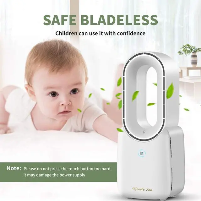 Alt view image 14 of 14 - Rechargeable Desk Fan, 5-color LED Light Bladeless Table Fan of 11.8 Inch, White Desk Fans Small Quiet for Bedroom, Home, Office
