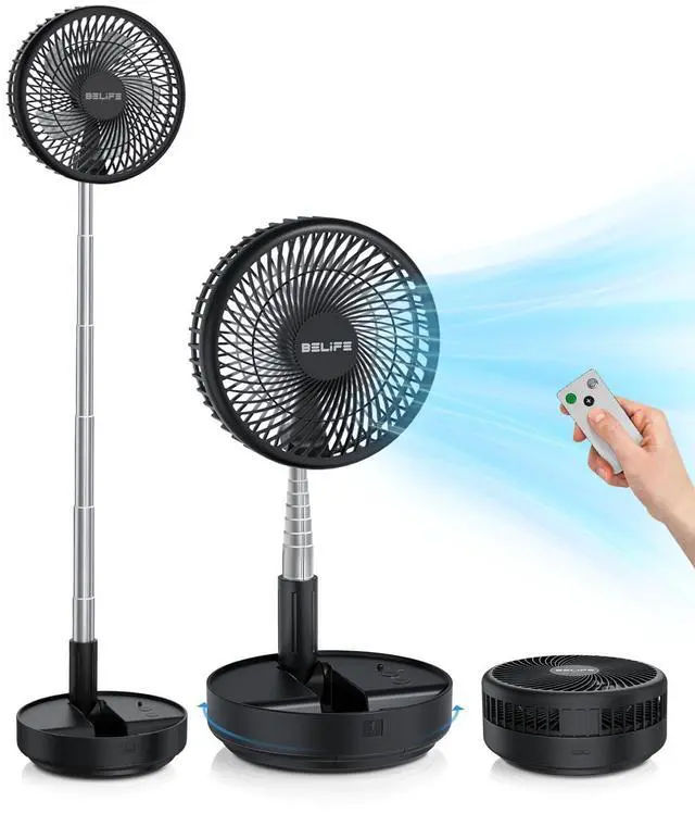 Alt view image 8 of 14 - X8 Portable Fan, 7200mAh Battery Powered Rechargeable, Oscillating USB Desk Floor Fan with Remote, Foldable Telescopic Fan for Home Bedroom Sleeping Office Camping Travel, 7.7" (Black)