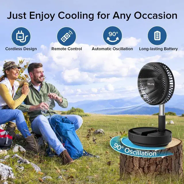 Alt view image 11 of 14 - X8 Portable Fan, 7200mAh Battery Powered Rechargeable, Oscillating USB Desk Floor Fan with Remote, Foldable Telescopic Fan for Home Bedroom Sleeping Office Camping Travel, 7.7" (Black)