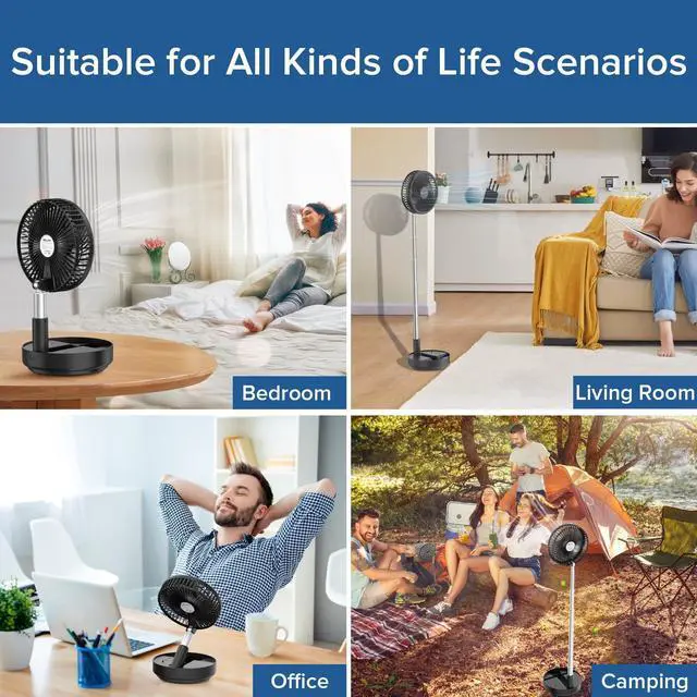Alt view image 12 of 14 - X8 Portable Fan, 7200mAh Battery Powered Rechargeable, Oscillating USB Desk Floor Fan with Remote, Foldable Telescopic Fan for Home Bedroom Sleeping Office Camping Travel, 7.7" (Black)