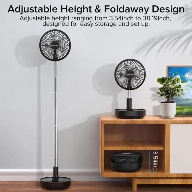 Alt view image 13 of 14 - X8 Portable Fan, 7200mAh Battery Powered Rechargeable, Oscillating USB Desk Floor Fan with Remote, Foldable Telescopic Fan for Home Bedroom Sleeping Office Camping Travel, 7.7" (Black)