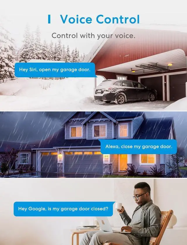 Alt view image 9 of 14 - Smart Garage Door Opener Remote, Compatible with Apple HomeKit, Siri, CarPlay, Alexa, Google, SmartThings, and Android, Universal WiFi Garage Door Controller, App + Voice Control, No Hub Needed
