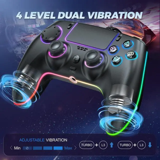Alt view image 11 of 14 - RGB Wired Controller for PS5/PS4 and PC with Hall Effect Joystick and Trigger, 3.5mm Audio Jack, Support Tubro/Ma cro Function, Adjustable Dual Vibration 6-Axis Motion Control Gamepad