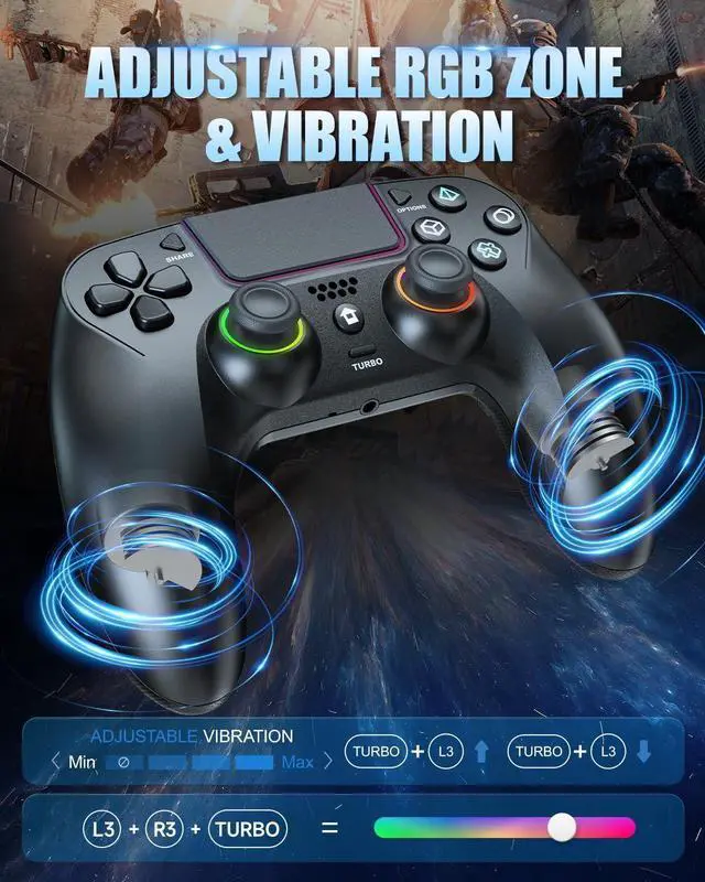 Alt view image 14 of 14 - LED Wireless Controller for PS5 with Hall Effect Joystick and Trigger,4 Macron Boutton Extended Grip Controller Compatible with PS5 Pro/Slim, Dual Vibration, Remap/Turbo Function
