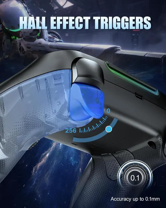Alt view image 11 of 14 - LED Wireless Controller for PS5 with Hall Effect Joystick and Trigger,4 Macron Boutton Extended Grip Controller Compatible with PS5 Pro/Slim, Dual Vibration, Remap/Turbo Function