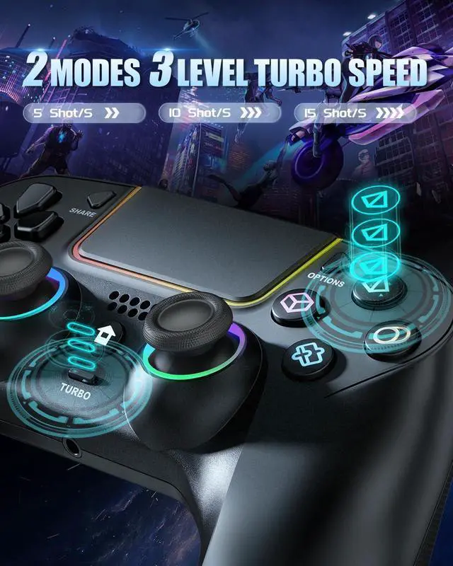 Alt view image 13 of 14 - LED Wireless Controller for PS5 with Hall Effect Joystick and Trigger,4 Macron Boutton Extended Grip Controller Compatible with PS5 Pro/Slim, Dual Vibration, Remap/Turbo Function