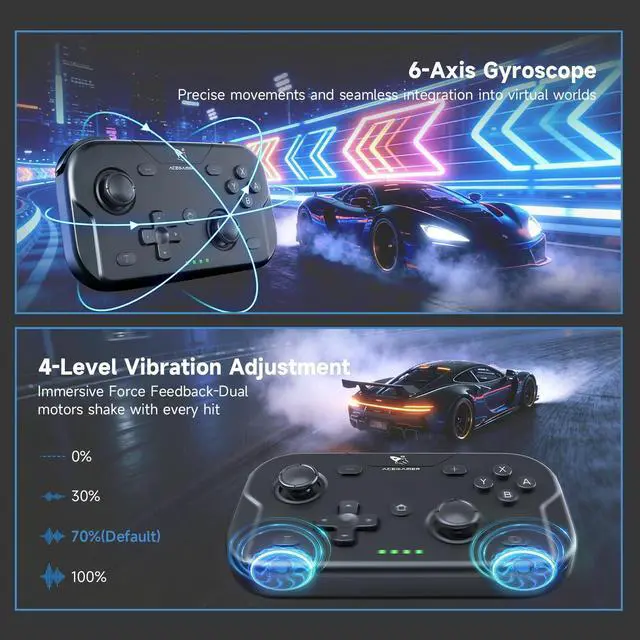 Alt view image 12 of 14 - 2 Pack Wireless Pocket Controller for Nintendo Switch/Switch 2/Android/iOS/PC/Steamdeck, Joystick Lift and Down Design, Bluetooth Gamepad with 6-axis Gyroscope/Turbo/Vibration/ 1000Hz