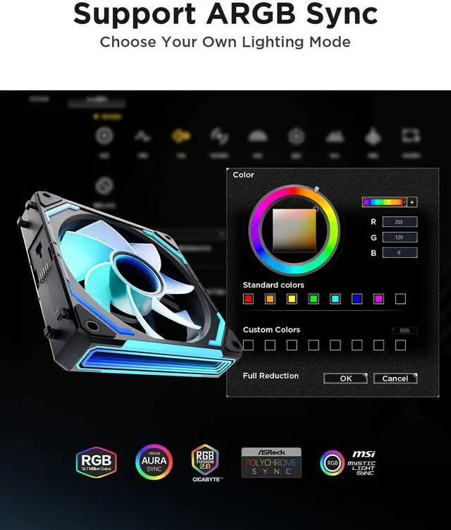 Alt view image 10 of 14 - COSMIQ 120mm Case Fan, Infinity Mirror FDB Reverse Fan with 5V 3-PIN Connector and Small Controller, 2000 RPM and 68.5CFM,Unit Daisy Chain PWM RGB PC Fans for Cases CPU Liquid Coolers, 3Pack
