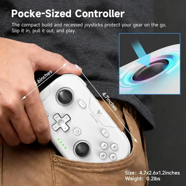 Alt view image 13 of 14 - 2 Pack Wireless Pocket Controller for Nintendo Switch/Switch 2/Android/iOS/PC/Steamdeck, Joystick Lift and Down Design, Bluetooth Gamepad with 6-axis Gyroscope/Turbo/Vibration/ 1000Hz