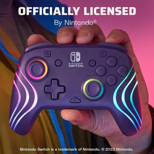 Alt view image 12 of 14 - Gaming Afterglow Wave Wireless Nintendo Switch Pro Controller - Officially Licensed, Nintendo Switch 2, Switch Lite/OLED, RGB LED Customization, App Controls, Rechargeable Battery Power - Purple
