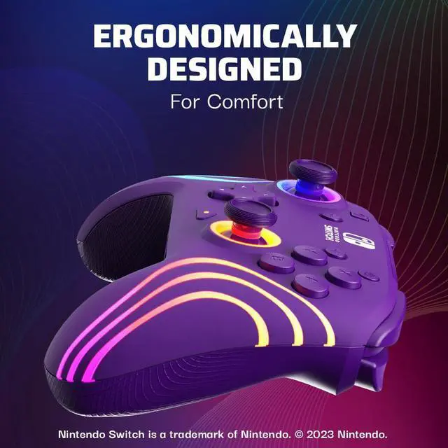 Alt view image 14 of 14 - Gaming Afterglow Wave Wireless Nintendo Switch Pro Controller - Officially Licensed, Nintendo Switch 2, Switch Lite/OLED, RGB LED Customization, App Controls, Rechargeable Battery Power - Purple