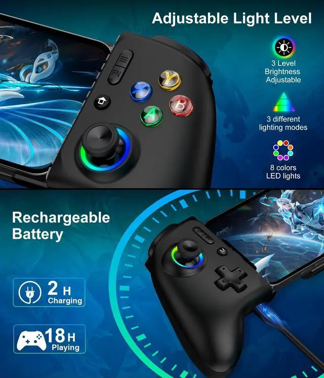 Alt view image 12 of 14 - Mobile Gaming Controller, MC2 Phone Controller for iPhone/Android/Switch/Oled/Switch 2 with Programmable/Hall Effect Joysticks & Analog Triggers/RGB Light