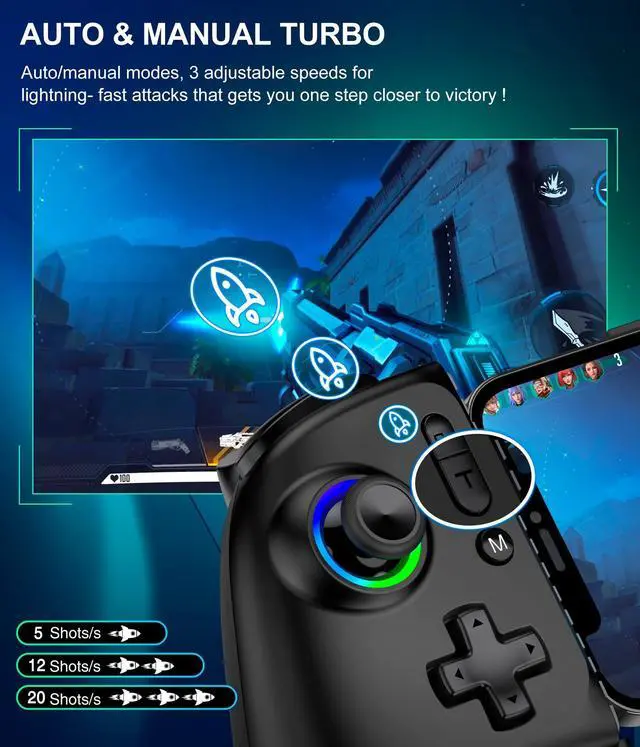 Alt view image 13 of 14 - Mobile Gaming Controller, MC2 Phone Controller for iPhone/Android/Switch/Oled/Switch 2 with Programmable/Hall Effect Joysticks & Analog Triggers/RGB Light