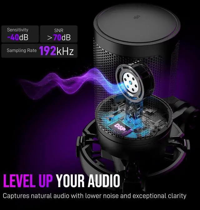 Alt view image 10 of 14 - Gaming PC USB Microphone, Podcast Condenser Mic with Boom Arm, Pop Filter, Mute Button for Streaming, Twitch, Online Chat, RGB Computer Mic for PS4/5 PC Gamer Youtuber-AmpliGame A6T
