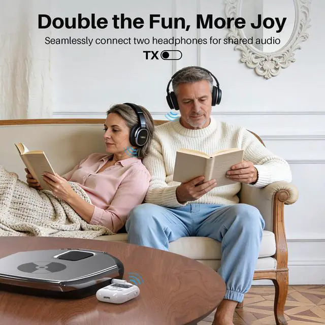 Alt view image 11 of 14 - Bluetooth 5.3 Transmitter Receiver for TV Home Audio, Display Screen, 3.5mm AUX Bluetooth Adapter for 2 Headphones, aptX AD/LL/HD Audio for Home Stereo, Projector, PC, Car, CD Player