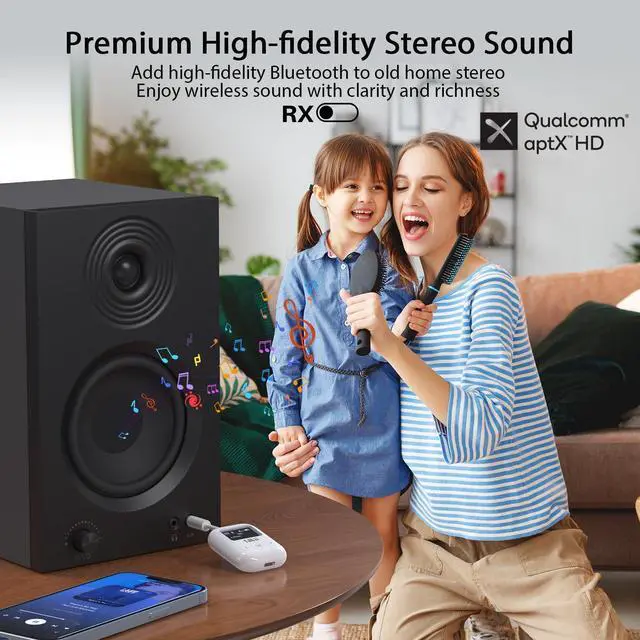 Alt view image 12 of 14 - Bluetooth 5.3 Transmitter Receiver for TV Home Audio, Display Screen, 3.5mm AUX Bluetooth Adapter for 2 Headphones, aptX AD/LL/HD Audio for Home Stereo, Projector, PC, Car, CD Player