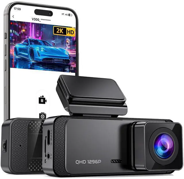Alt view image 8 of 14 - 1296P Front Dashcam, V300 WiFi Dash Camera for Cars with App, Night Vision, Mini Hidden Single Car Camera, Loop Recording, 24H Parking Mode, Support 256GB Max, Black