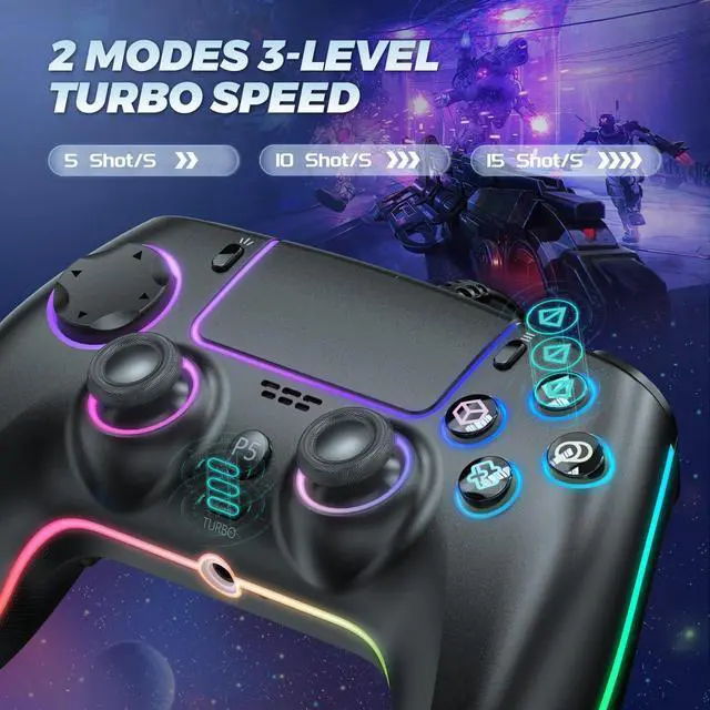 Alt view image 14 of 14 - RGB Wired Controller for PS5/PS4 and PC with Hall Effect Joystick and Trigger, 3.5mm Audio Jack, Support Tubro/Ma cro Function, Adjustable Dual Vibration 6-Axis Motion Control Gamepad