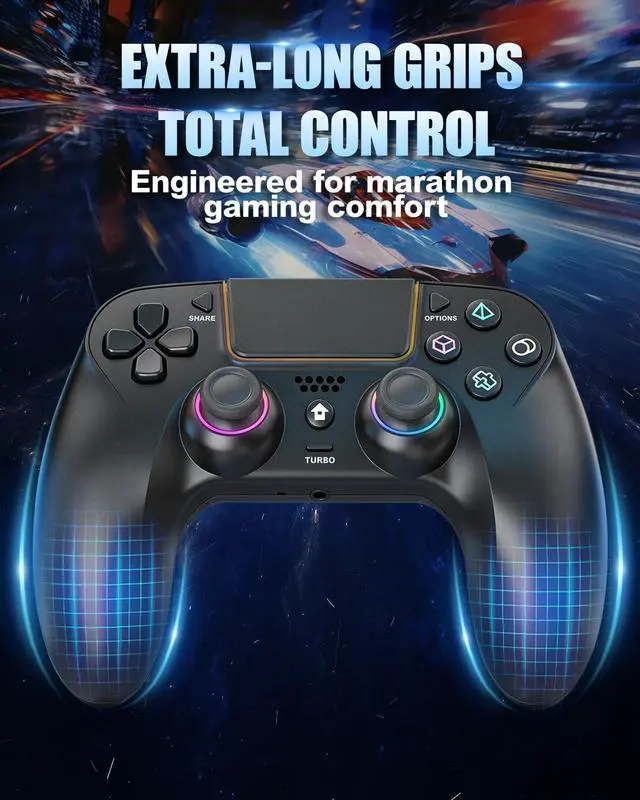 Alt view image 9 of 14 - LED Wireless Controller for PS5 with Hall Effect Joystick and Trigger,4 Macron Boutton Extended Grip Controller Compatible with PS5 Pro/Slim, Dual Vibration, Remap/Turbo Function