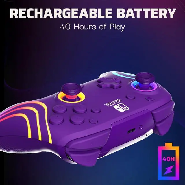 Alt view image 11 of 14 - Gaming Afterglow Wave Wireless Nintendo Switch Pro Controller - Officially Licensed, Nintendo Switch 2, Switch Lite/OLED, RGB LED Customization, App Controls, Rechargeable Battery Power - Purple