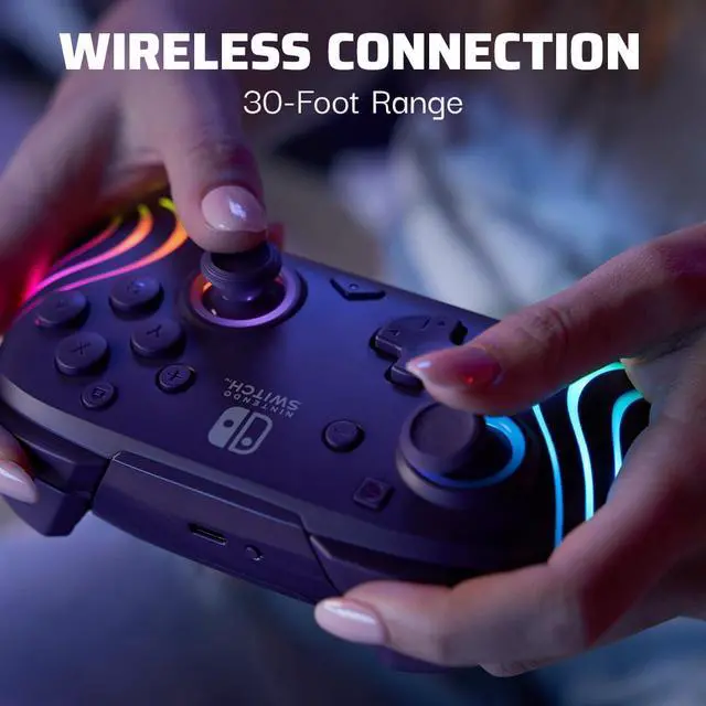 Alt view image 13 of 14 - Gaming Afterglow Wave Wireless Nintendo Switch Pro Controller - Officially Licensed, Nintendo Switch 2, Switch Lite/OLED, RGB LED Customization, App Controls, Rechargeable Battery Power - Purple