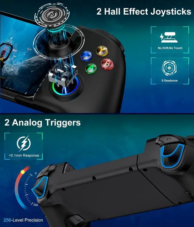 Alt view image 10 of 14 - Mobile Gaming Controller, MC2 Phone Controller for iPhone/Android/Switch/Oled/Switch 2 with Programmable/Hall Effect Joysticks & Analog Triggers/RGB Light