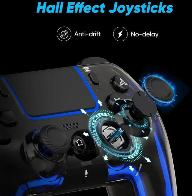 Alt view image 9 of 14 - Wireless Controller for PS5, Pro/Slim/MAC/Steam Deck/PC, Hall Effect Joystick, Dual Vibration/Marco/Turbo, 3.5mm Jack, 6-Axis, Mute Key, LED Gamepad with Speaker