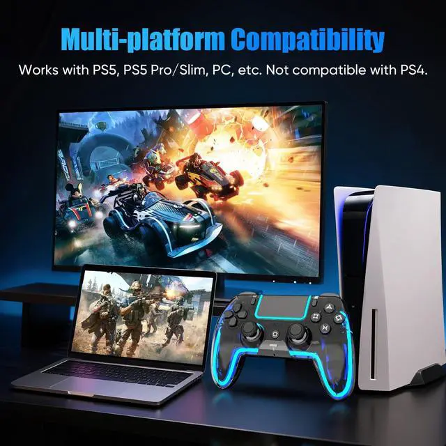 Alt view image 11 of 14 - Wireless Controller for PS5, Pro/Slim/MAC/Steam Deck/PC, Hall Effect Joystick, Dual Vibration/Marco/Turbo, 3.5mm Jack, 6-Axis, Mute Key, LED Gamepad with Speaker