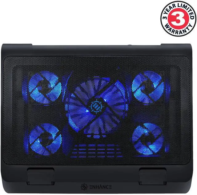 Alt view image 9 of 14 - Gaming Laptop Cooling Pad Stand with LED Cooler Fans , Adjustable Height , & Dual USB Port for 17 inch Laptops - 5 Ultra Quiet High Performance Fans 2630 RPM & Built-In Bumpers - Blue