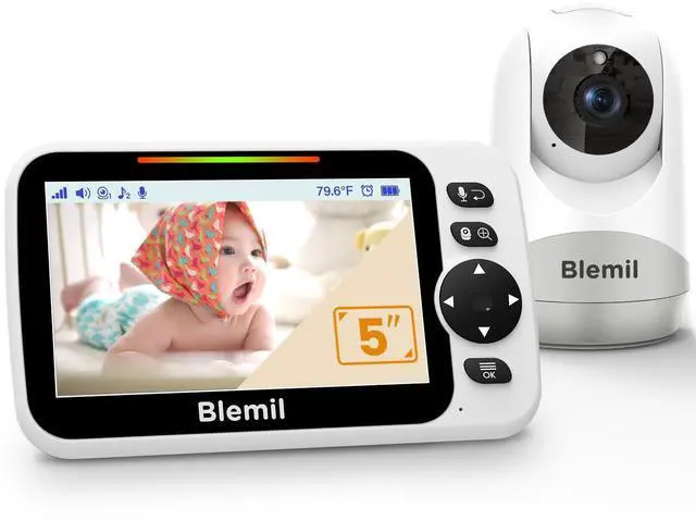 Alt view image 8 of 14 - Baby Monitor with 30-Hour Battery, 5" Large Split-Screen Video Baby Monitor with Camera and Audio, 3500mAh Battery, Remote Pan/Tilt/Zoom Camera, Two-Way Talk, Night Vision, Lullabies, No WiFi