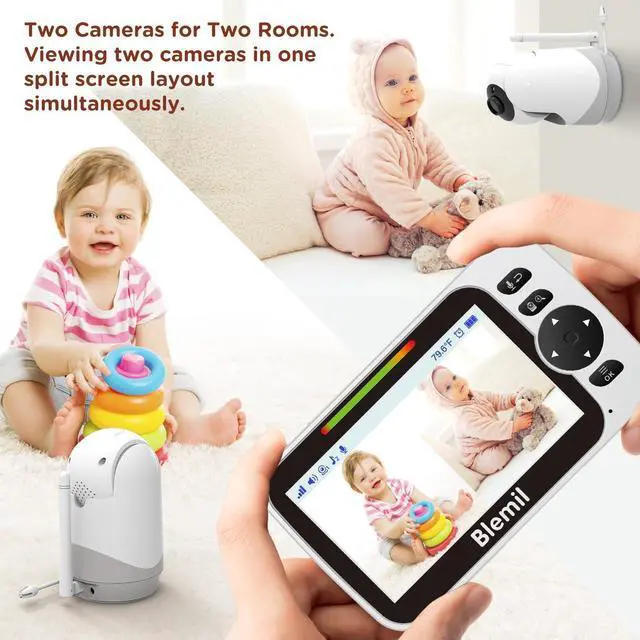 Alt view image 14 of 14 - Baby Monitor with 30-Hour Battery, 5" Large Split-Screen Video Baby Monitor with Camera and Audio, 3500mAh Battery, Remote Pan/Tilt/Zoom Camera, Two-Way Talk, Night Vision, Lullabies, No WiFi