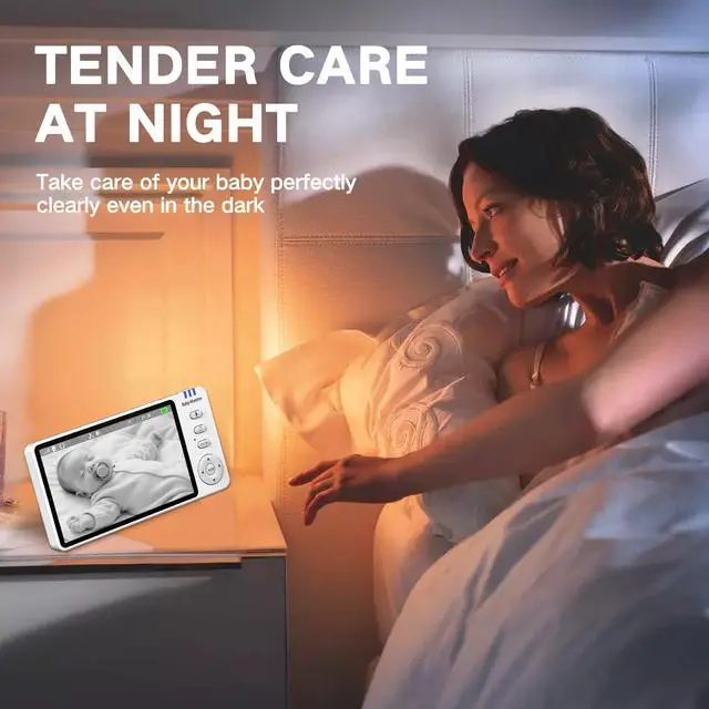 Alt view image 10 of 14 - Video Baby Monitor with Camera and Audio,720P 5" HD Wireless No WiFi, 2-Way Talk,Voice Motion Detection, 8 Lullabies, 1000ft Long Range, Night Vision, Temperature & Feeding Alarm, 355° PTZ