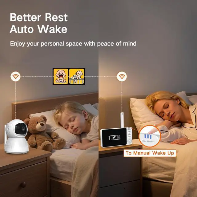 Alt view image 13 of 14 - Video Baby Monitor with Camera and Audio,720P 5" HD Wireless No WiFi, 2-Way Talk,Voice Motion Detection, 8 Lullabies, 1000ft Long Range, Night Vision, Temperature & Feeding Alarm, 355° PTZ