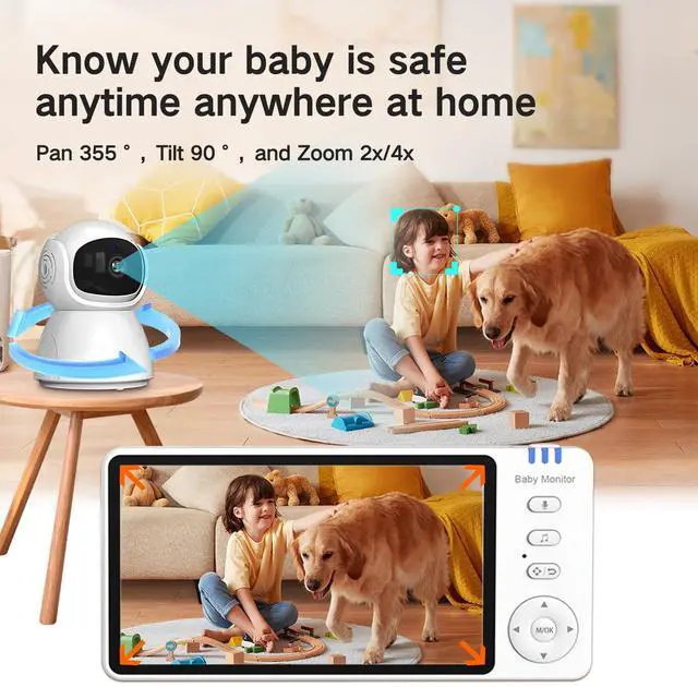 Alt view image 14 of 14 - Video Baby Monitor with Camera and Audio,720P 5" HD Wireless No WiFi, 2-Way Talk,Voice Motion Detection, 8 Lullabies, 1000ft Long Range, Night Vision, Temperature & Feeding Alarm, 355° PTZ