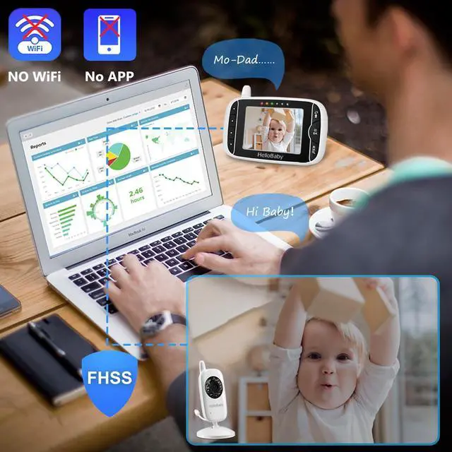 Alt view image 10 of 14 - Video Baby Monitor with Camera and Audio, 3.2Inch LCD Display, Infrared Night Vision, Two-Way Audio and Room Temperature Monitoring,Lullaby,Sound Activated Screen