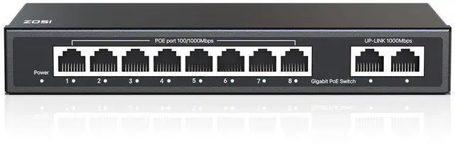 Alt view image 8 of 14 - 8 Port Gigabit PoE Switch with 2 Gigabit Uplink Port, 96W for 8 PoE+ Ports, IEEE802.3af/at, Unmanaged Ethernet Switch, Plug & Play, Sturdy Metal Casing, Desktop/Wall-Mount