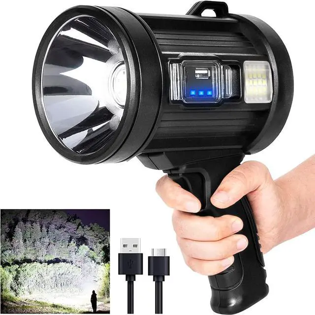 Alt view image 8 of 14 - Rechargeable Spotlight, 2,000,000 Lumens Handheld Hunting Flashlight Led Spot Light with Cob Light and Solar Panels, Lightweight and Super Bright Spotlight for Hunting Boating Camping