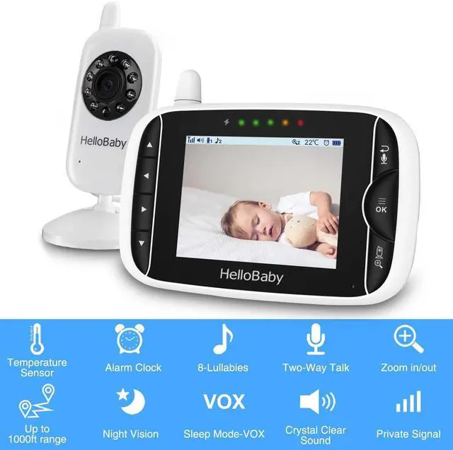 Alt view image 9 of 14 - Video Baby Monitor with Camera and Audio, 3.2Inch LCD Display, Infrared Night Vision, Two-Way Audio and Room Temperature Monitoring,Lullaby,Sound Activated Screen