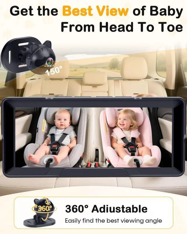 Alt view image 14 of 14 - 1080P Dual Baby Car Camera: 6.8" Night Vision Monitor 2-Kids from Head to Toe at Once - USB Plug & Play Tool-Free Easy Setup for Two-Child Families on Daily Driving