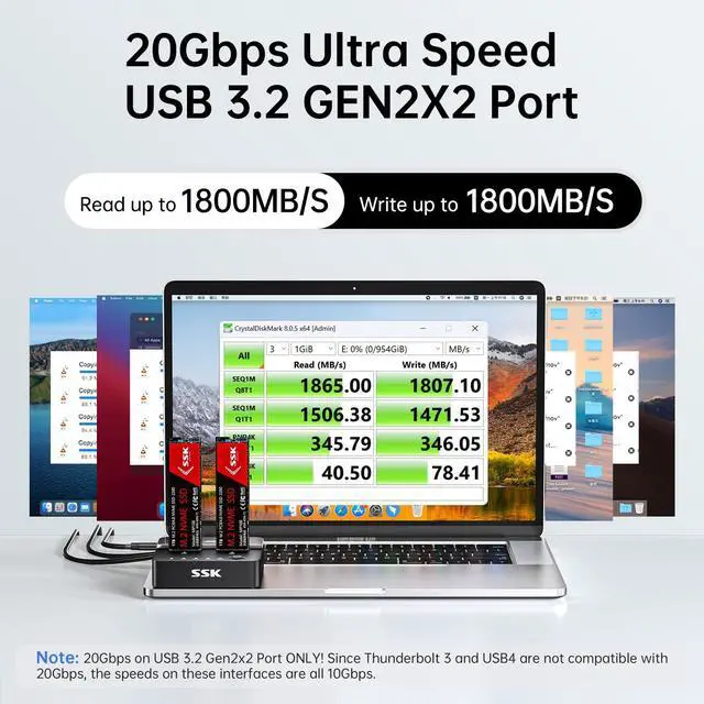 Alt view image 9 of 13 - NVMe SSD Cloner, M.2 Duplicator Dual Bay NVMe Enclosure, Tool-Free 20Gbps USB3.2 Gen 2X2 SSD to USB Adapter M.2 Docking Station for M Key PCIE NVMeSSD Reader Supports Offline Clone