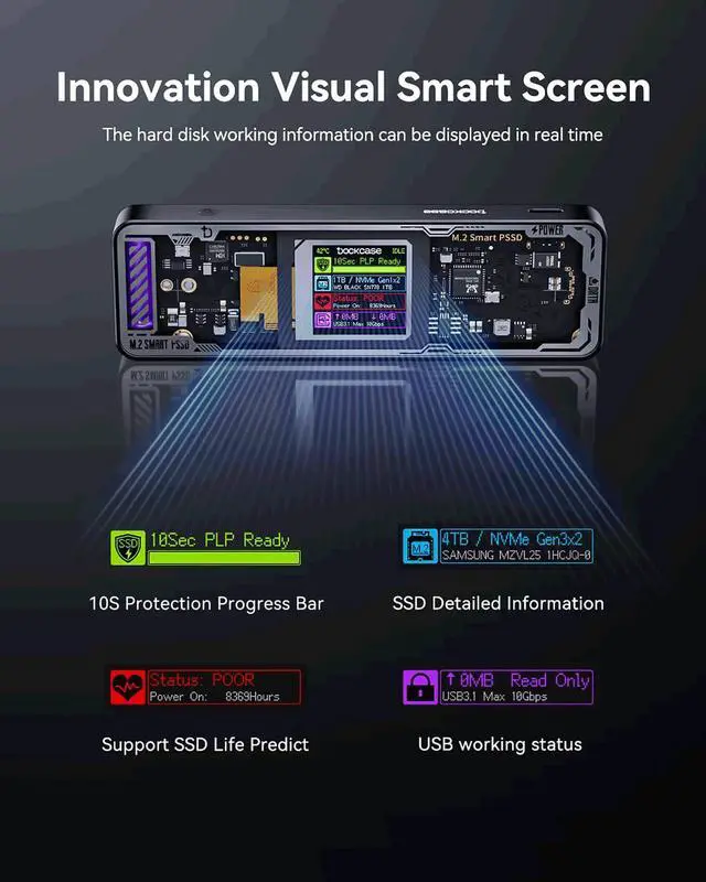 Alt view image 9 of 14 - Explorer Edition M.2 NVMe SSD Enclosure,Support 10s PLP Prevents Write Data Loss,USB 3.2 Gen 2 Type-C (10 Gbps), fits NVMe PCIe,Size 2230/2242/2260/2280,Support M-Key B+M Key UASP