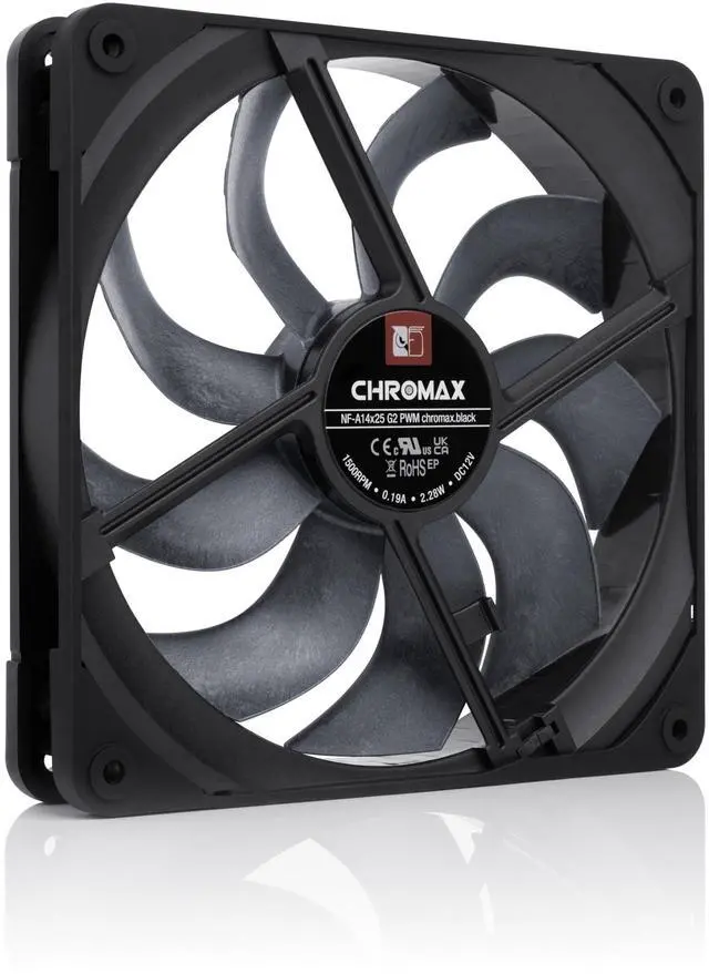 Alt view image 10 of 14 - NF-A14x25 G2 PWM chromax.Black, Premium-Quality Quiet 140mm PC Fan (Black)