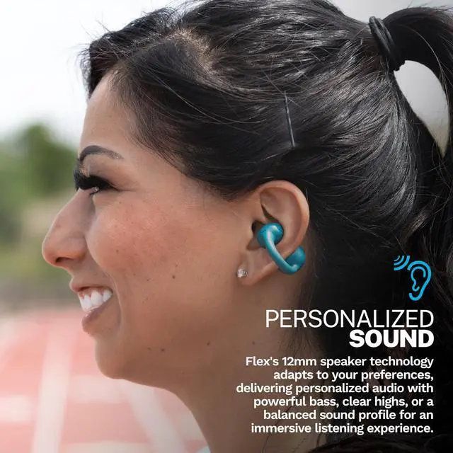 Alt view image 9 of 14 - Flex Open Earbuds, Wireless Bluetooth Open-Ear Headphones with Clip-on Cuff Design, Multipoint Connectivity, App Customization, 21+ Hours Battery, IPX4, Teal