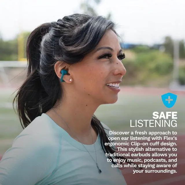 Alt view image 10 of 14 - Flex Open Earbuds, Wireless Bluetooth Open-Ear Headphones with Clip-on Cuff Design, Multipoint Connectivity, App Customization, 21+ Hours Battery, IPX4, Teal