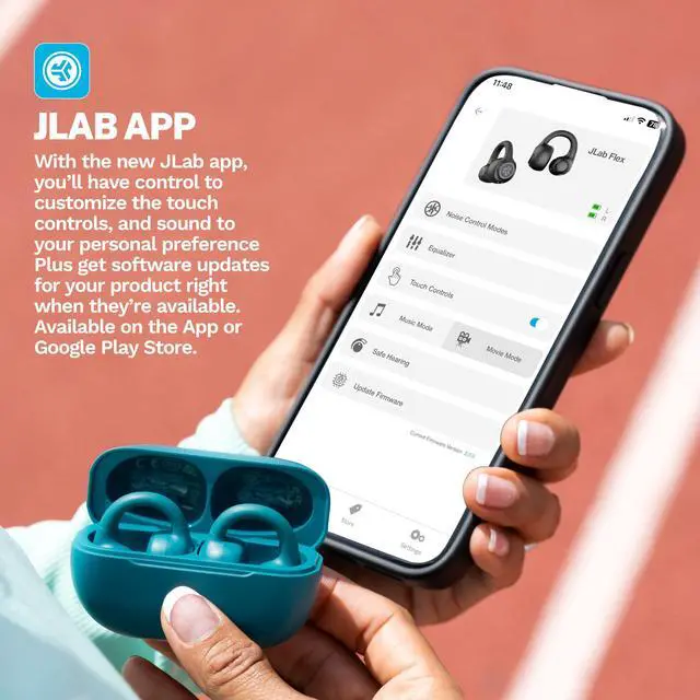 Alt view image 13 of 14 - Flex Open Earbuds, Wireless Bluetooth Open-Ear Headphones with Clip-on Cuff Design, Multipoint Connectivity, App Customization, 21+ Hours Battery, IPX4, Teal