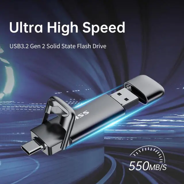 Alt view image 9 of 14 - 128GB Dual USB C Flash Drive, 2-in-1 Type C+USB A 3.2 Gen2 External Solid State Thumb Drive,Speed Up to 550MB/s Memory Stick Data Storage for iPhone 15/16/17/Android Phone/Tablet/MacBook/Windows