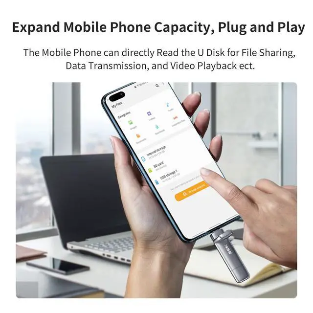 Alt view image 12 of 14 - 128GB Dual USB C Flash Drive, 2-in-1 Type C+USB A 3.2 Gen2 External Solid State Thumb Drive,Speed Up to 550MB/s Memory Stick Data Storage for iPhone 15/16/17/Android Phone/Tablet/MacBook/Windows