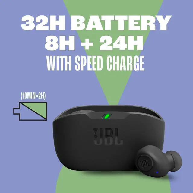 Alt view image 12 of 12 - Vibe Buds - True Wireless Earbuds, Smart Ambient, VoiceAware, Up to 32 total hours of battery life with speed charging, Water and dust resistant, JBL Deep Bass Sound (Black)